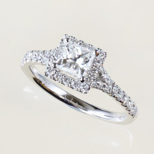 Princess cut diamond halo engagement ring