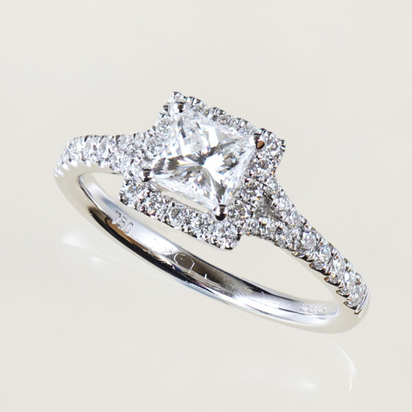 Princess cut diamond halo engagement ring
