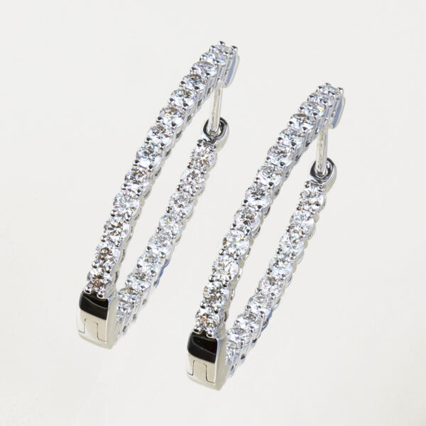 18ct white gold and diamond oval hoop earrings