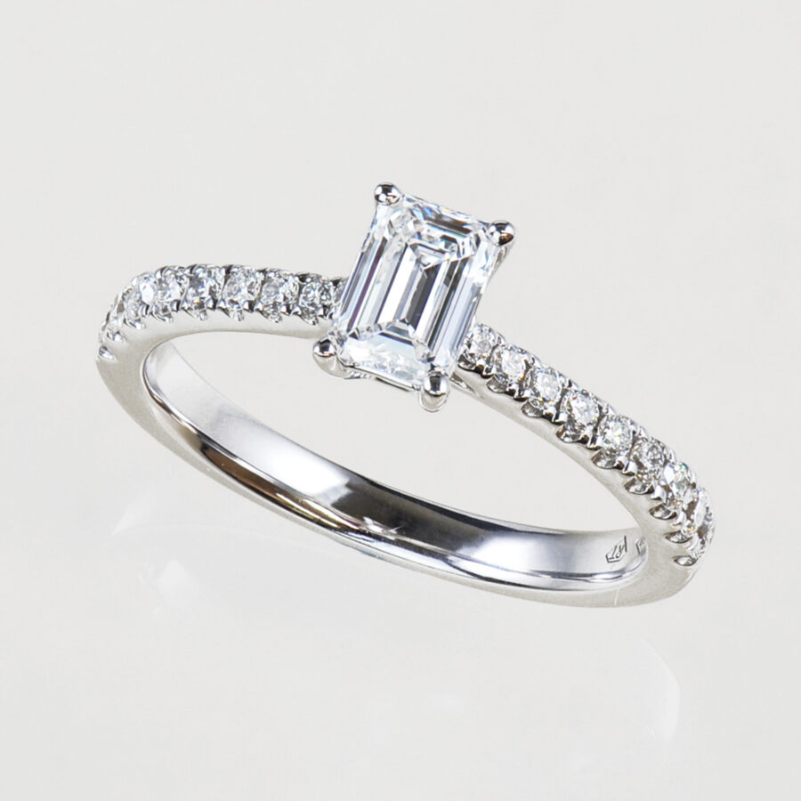 Emerald cut diamond solitaire ring
