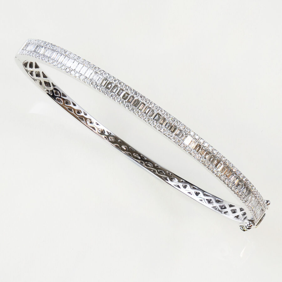 round and baguette cut diamond bangle