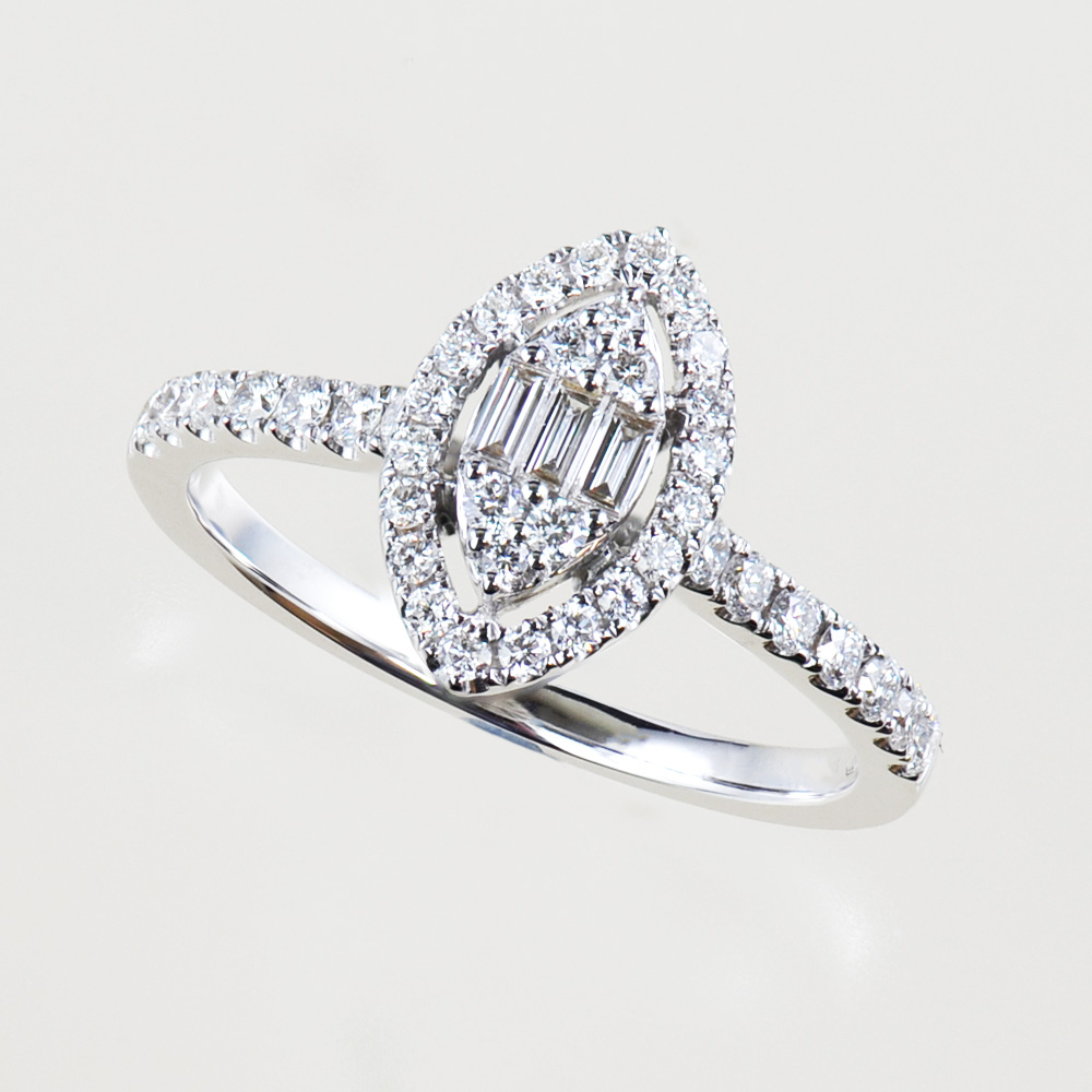 Marquise diamond shaped cluster ring