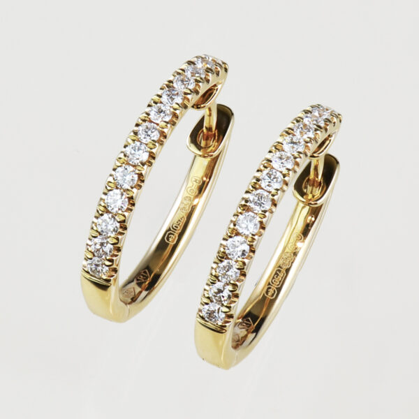 yellow gold and natural diamond hoop earrings