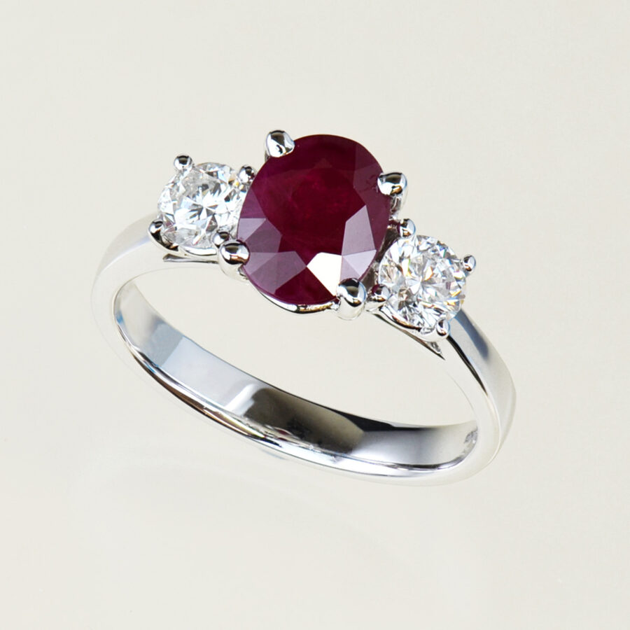 Ruby and diamond 3 stone ring