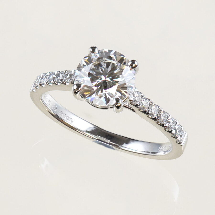 Lab grown round brilliant cut diamond solitaire engagement ring