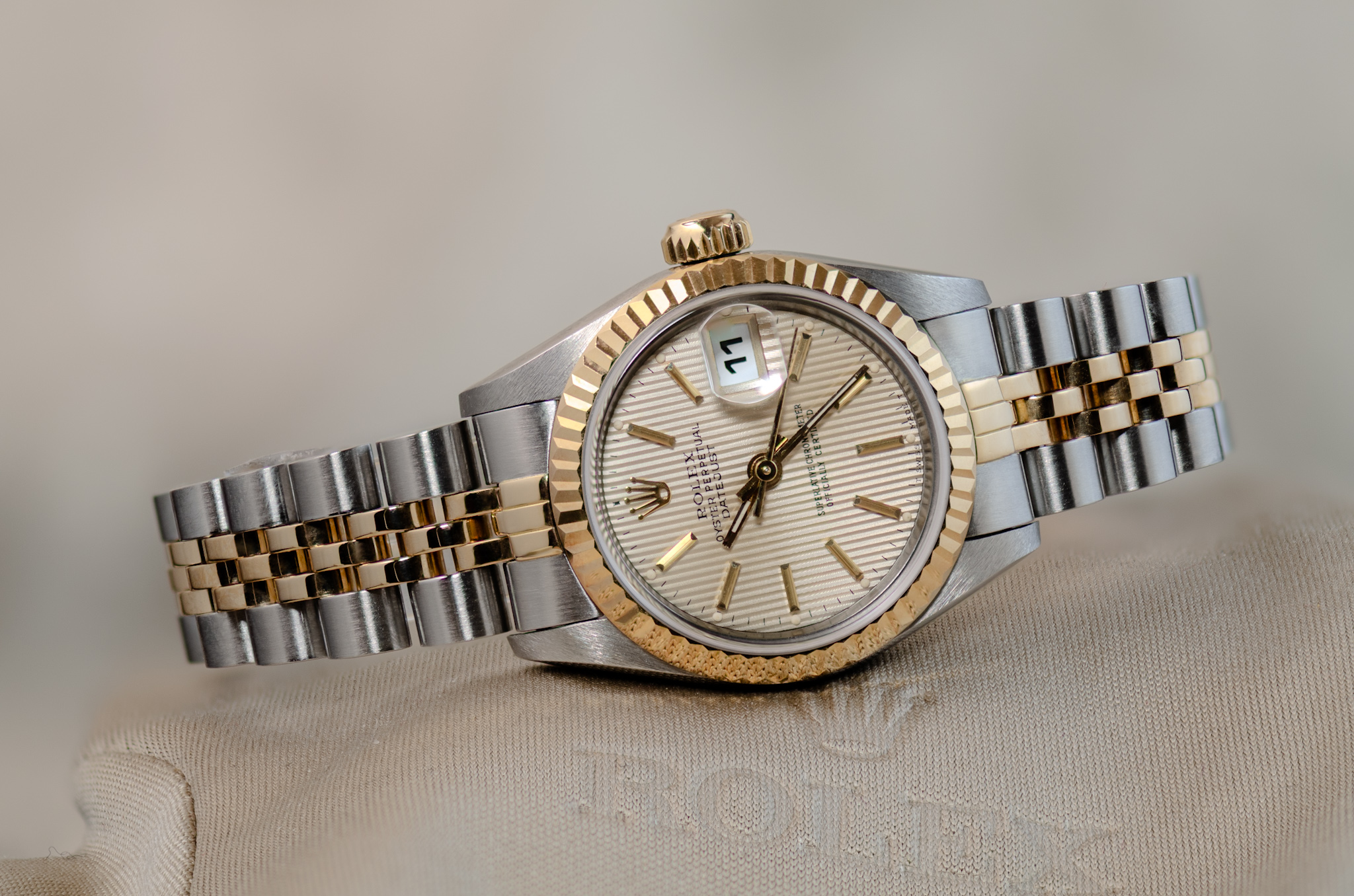 Ladies' Bimetal Gold and Stainless Steel Rolex Oyster Perpetual Datejust 69173 Rebecca's Jewellers Southport