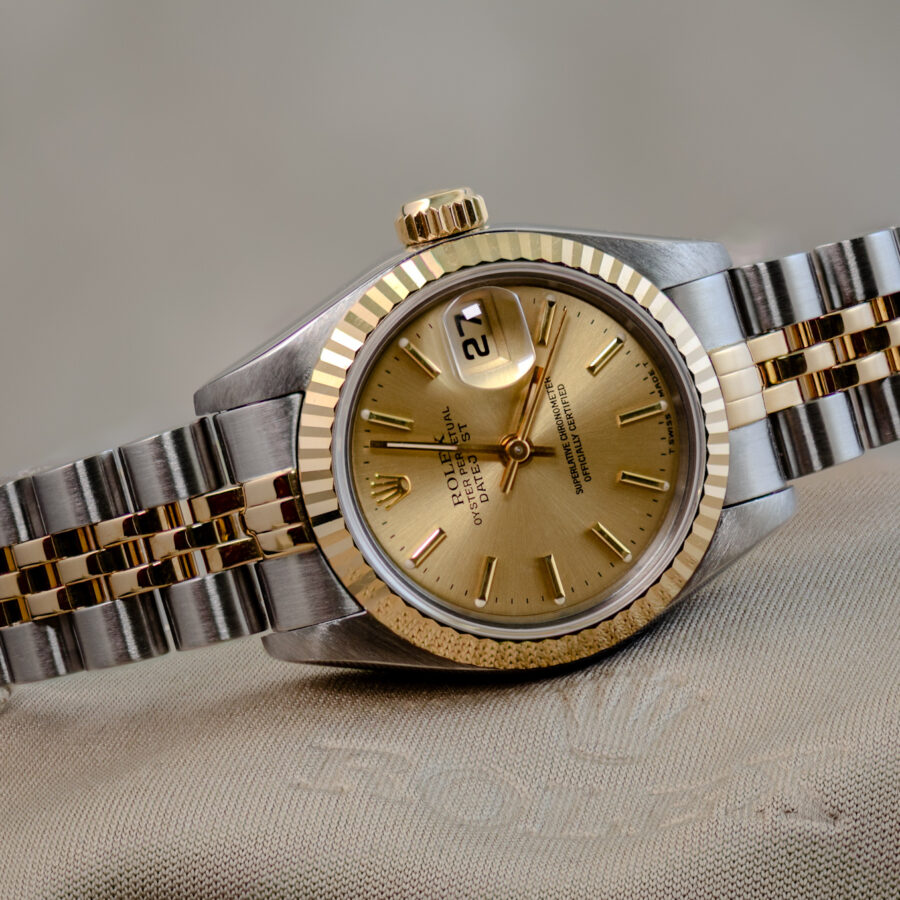 Ladies' Bimetal Gold and Stainless Steel Rolex Oyster Perpetual Datejust 69173 - Rebecca's Jewellers Southport