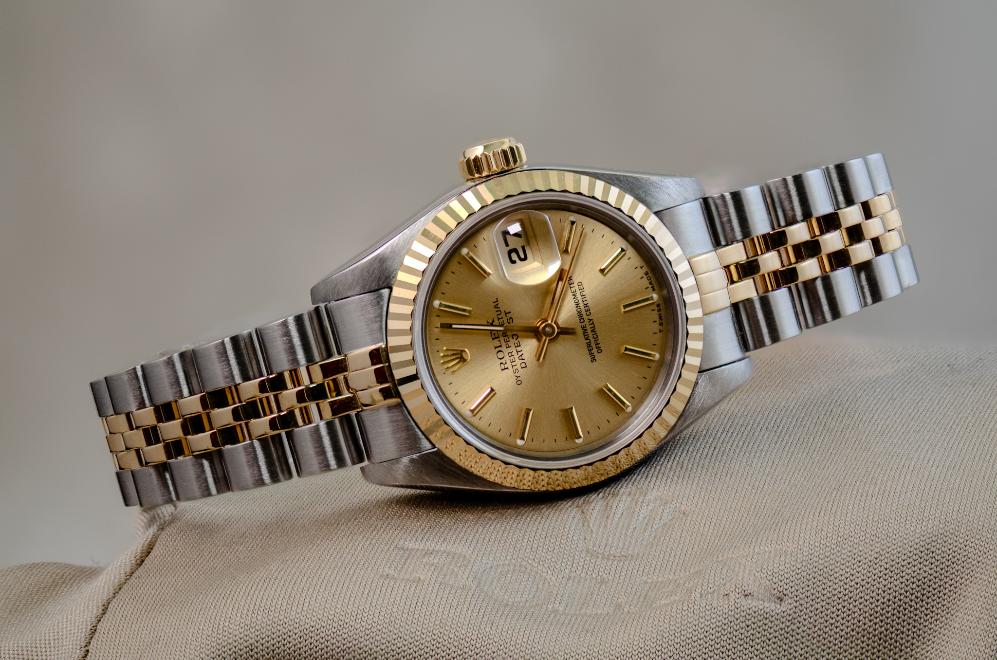 Ladies' Bimetal Gold and Stainless Steel Rolex Oyster Perpetual Datejust 69173 - Rebecca's Jewellers Southport