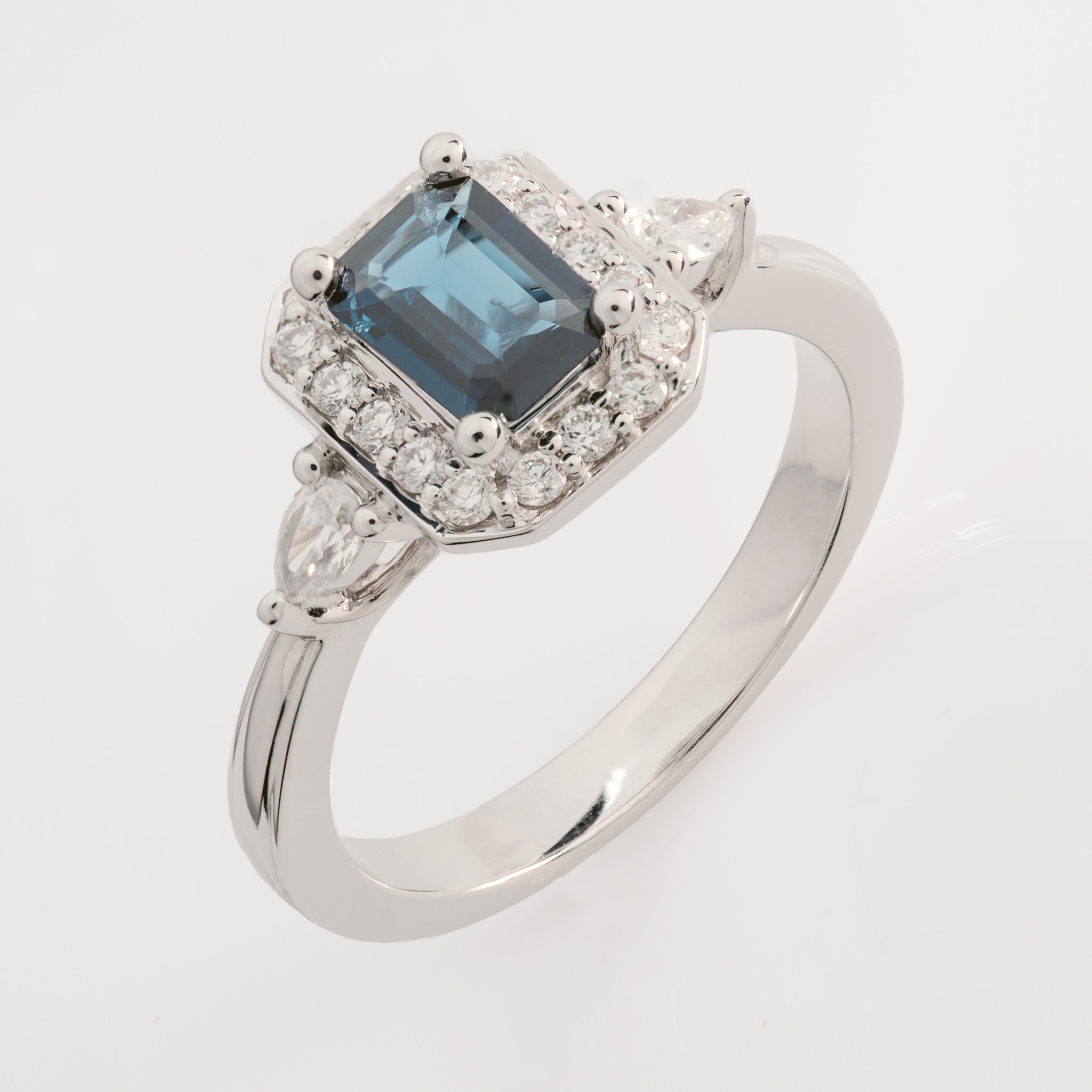 White Gold Sapphire and Diamond Cluster Ring 0.62cts #2004 Rebecca's Jewellery Southport