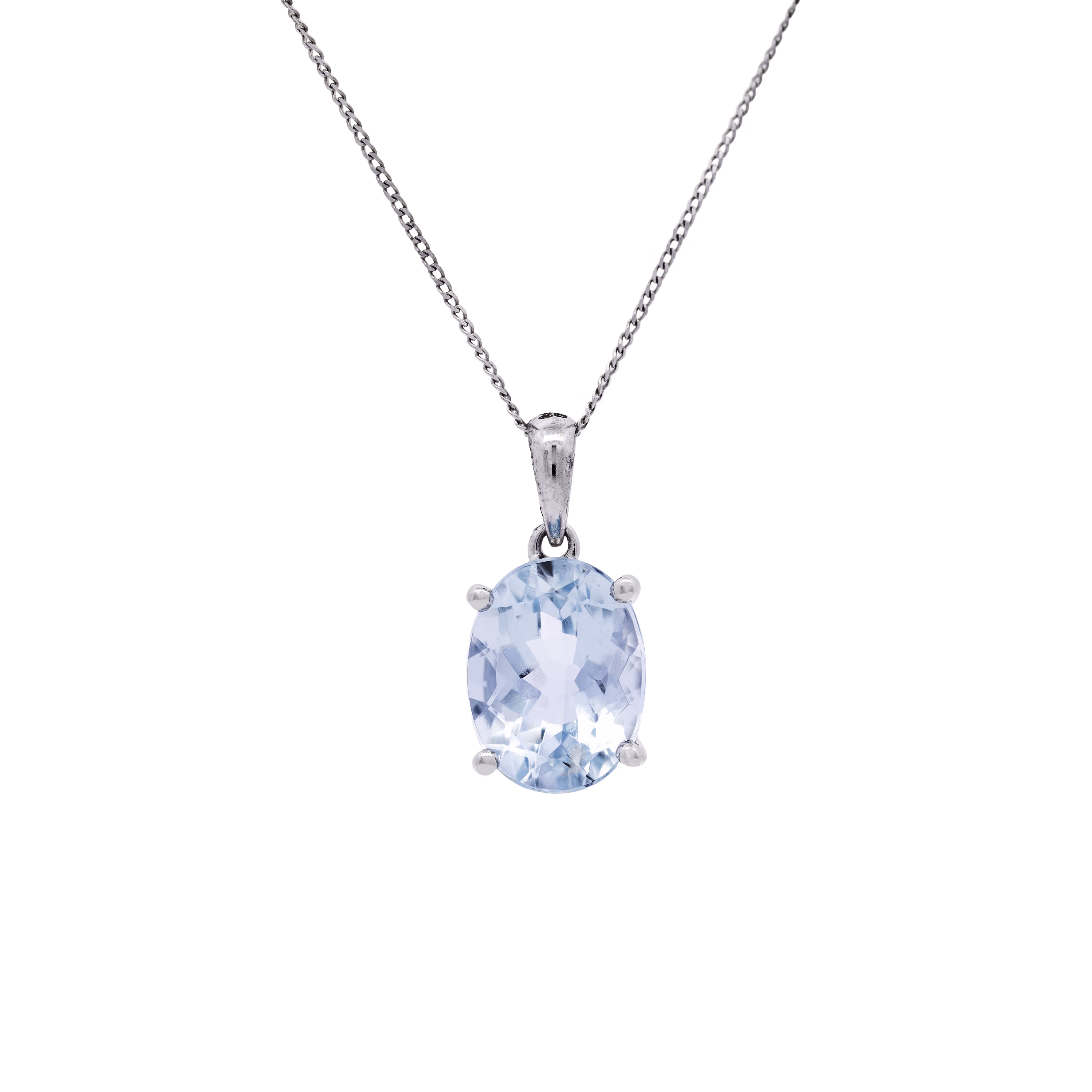 Solitaire Aquamarine Pendant 1.85 cts - Rebecca's Jewellers Southport